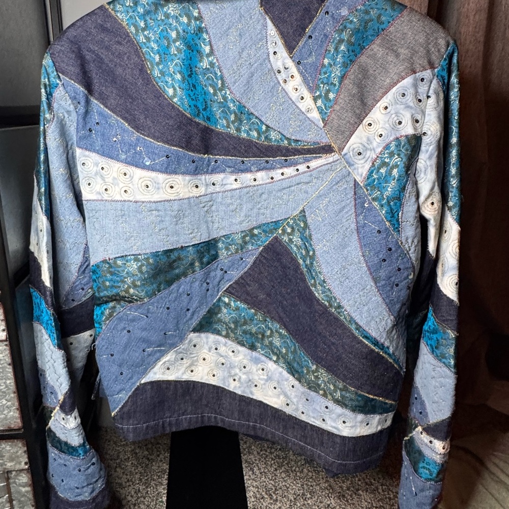 Denim Patchwork Blazer - Blue And Gray - image 4